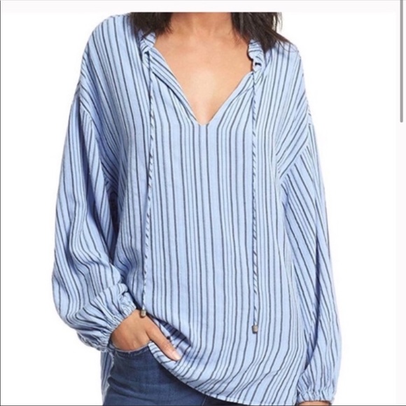 Free People Blue Striped Oversized Tunic Top - Picture 2 of 8